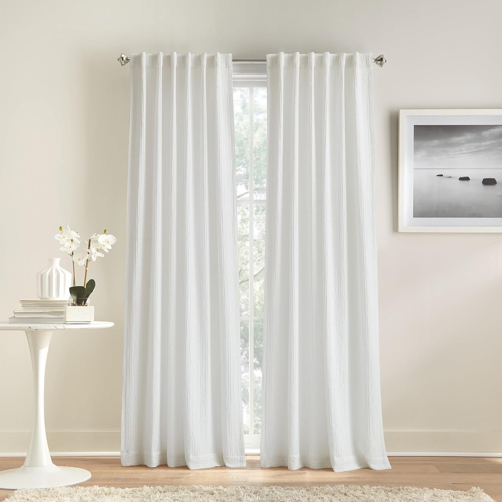 DKNY Pure Donna waffle stripe textured Curtains -‎ White - set of 2 - 50" x 108"